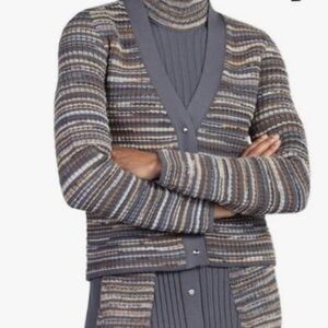 PXG Women’s Open Knit Striped Cardigan in Multi Gray Sz L